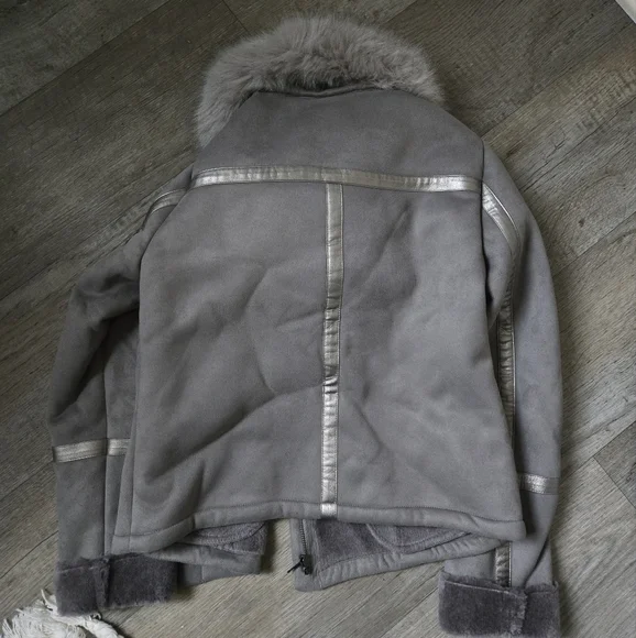 White House Black Market Grey Fur Coat - Picture 5 of 5